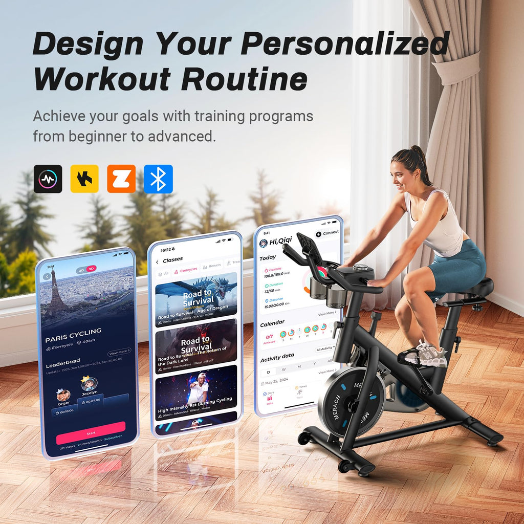MERACH Exercise Bike with App & 300lbs Capacity