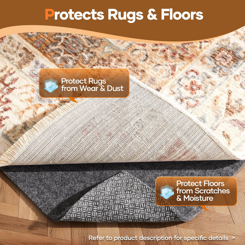 VEKEN Non-Slip Cushioned Rug Pad 9x12 ft for Hardwood Floors
