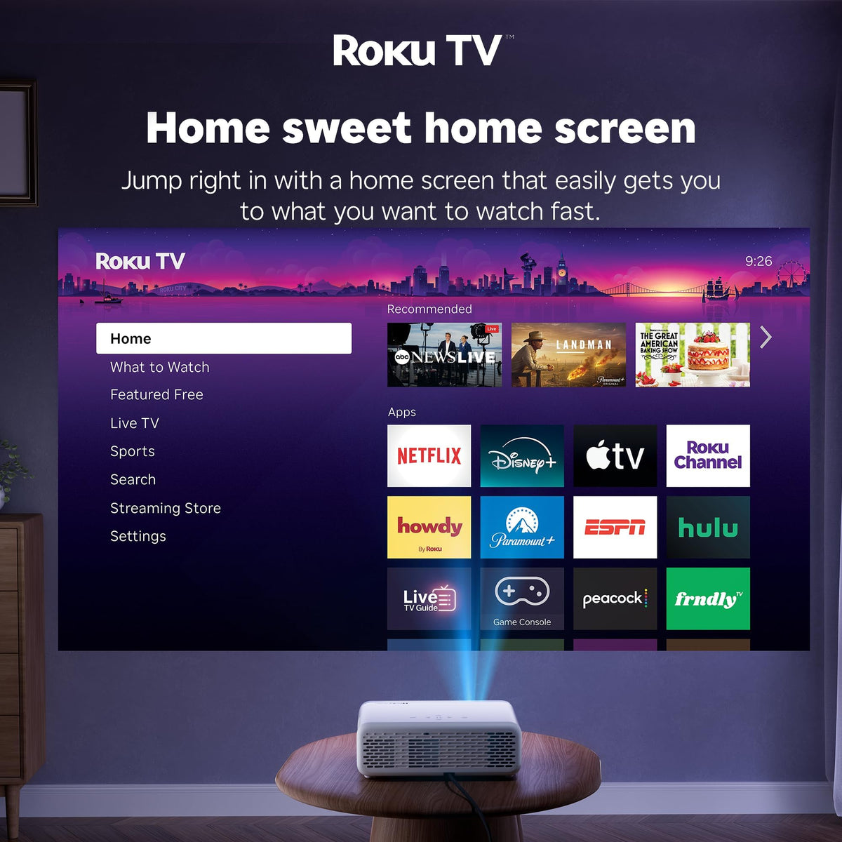 AURZEN Roku Smart Projector, 1080P FHD, Bluetooth & Wifi