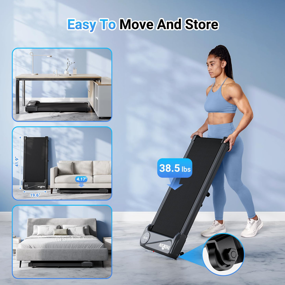 THERUN Walking Pad Treadmill Under Desk - Portable Mini Treadmill