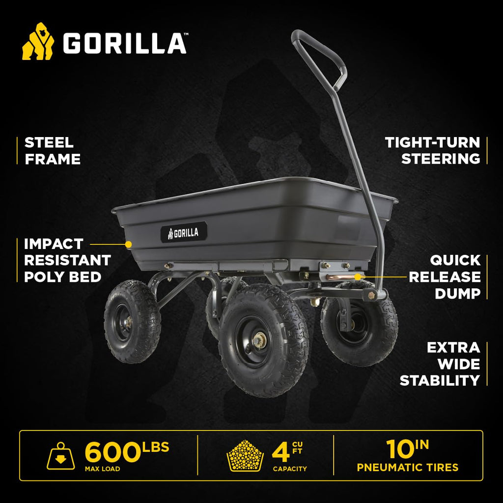 GORILLA CARTS Poly Garden Dump Cart - 600 lb Capacity Utility Wagon