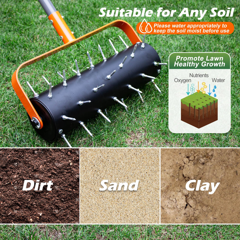 WALENSEE Heavy Duty Rolling Lawn Aerator Tool with 42 Spikes