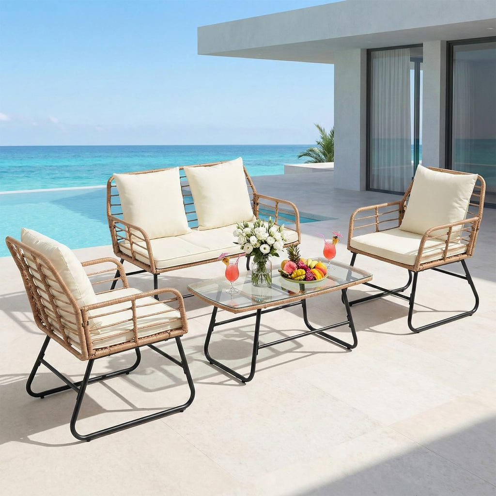 DUMOS Outdoor Wicker Patio Furniture Set with Cushions