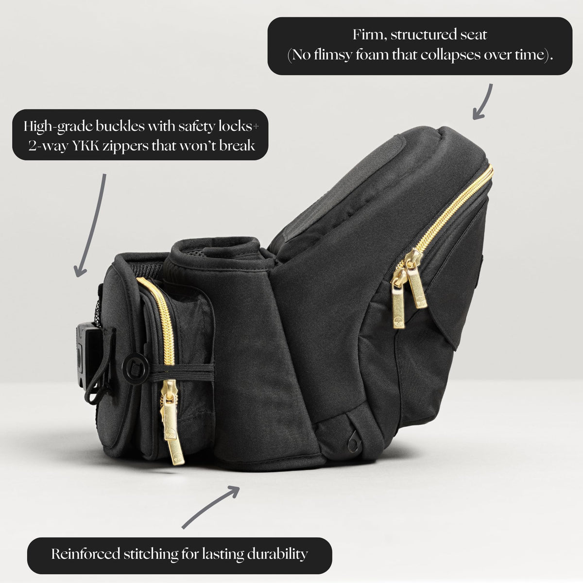 TUSHBABY Original Hip Seat Baby Carrier for Toddlers, Black & Gold