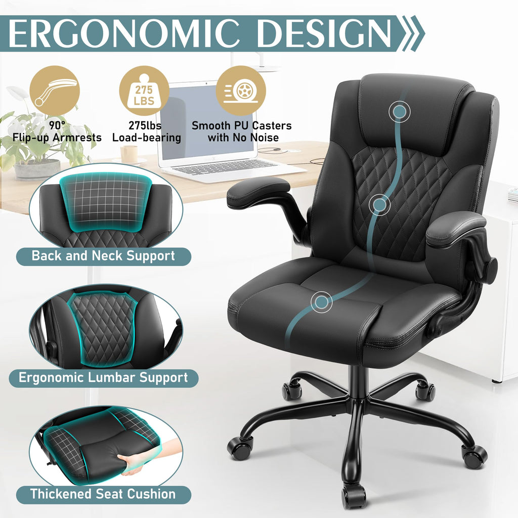 BRICK ATTIC Leather Office Chair with Ergonomic Support and Wheels