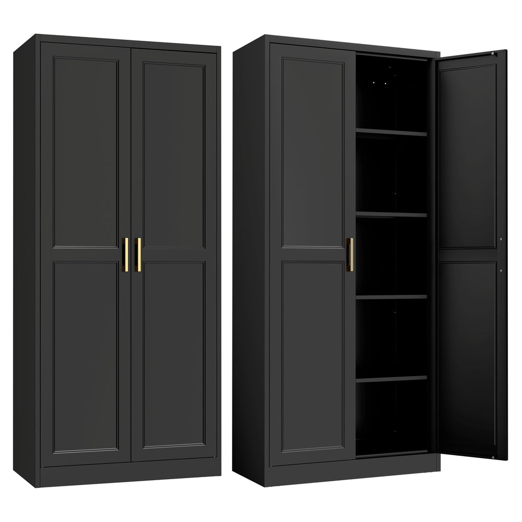 STEELOONG Black Metal Kitchen Pantry Cabinet with Adjustable Shelves