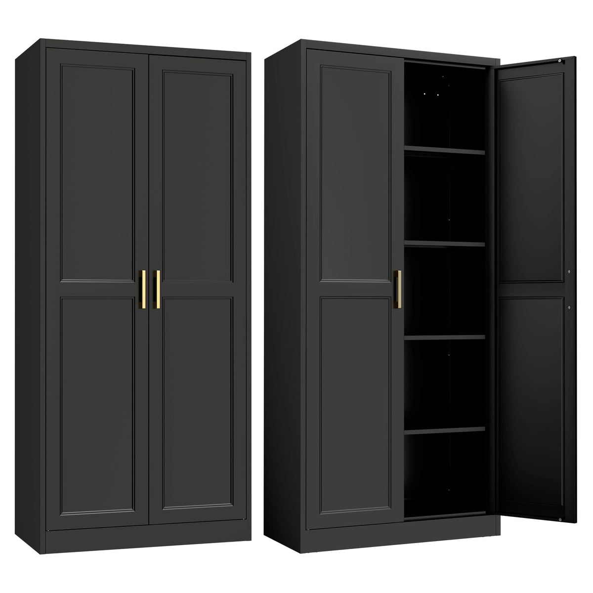 STEELOONG Black Metal Kitchen Pantry Cabinet with Adjustable Shelves