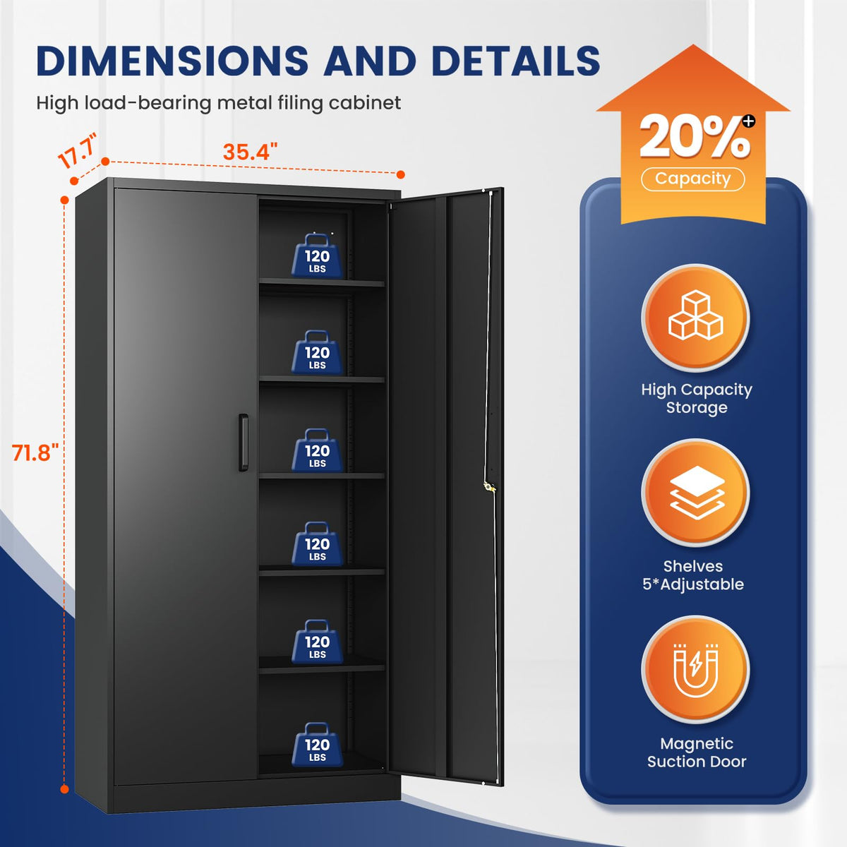 YIZOSH Metal Storage Cabinet with Lock - 72" Steel Unit