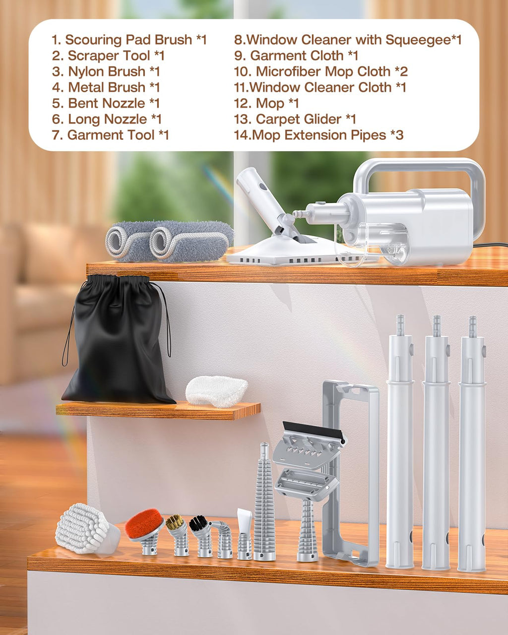LABIGO 10-in-1 Steam Mop with Handheld Steamer & 3 Levels