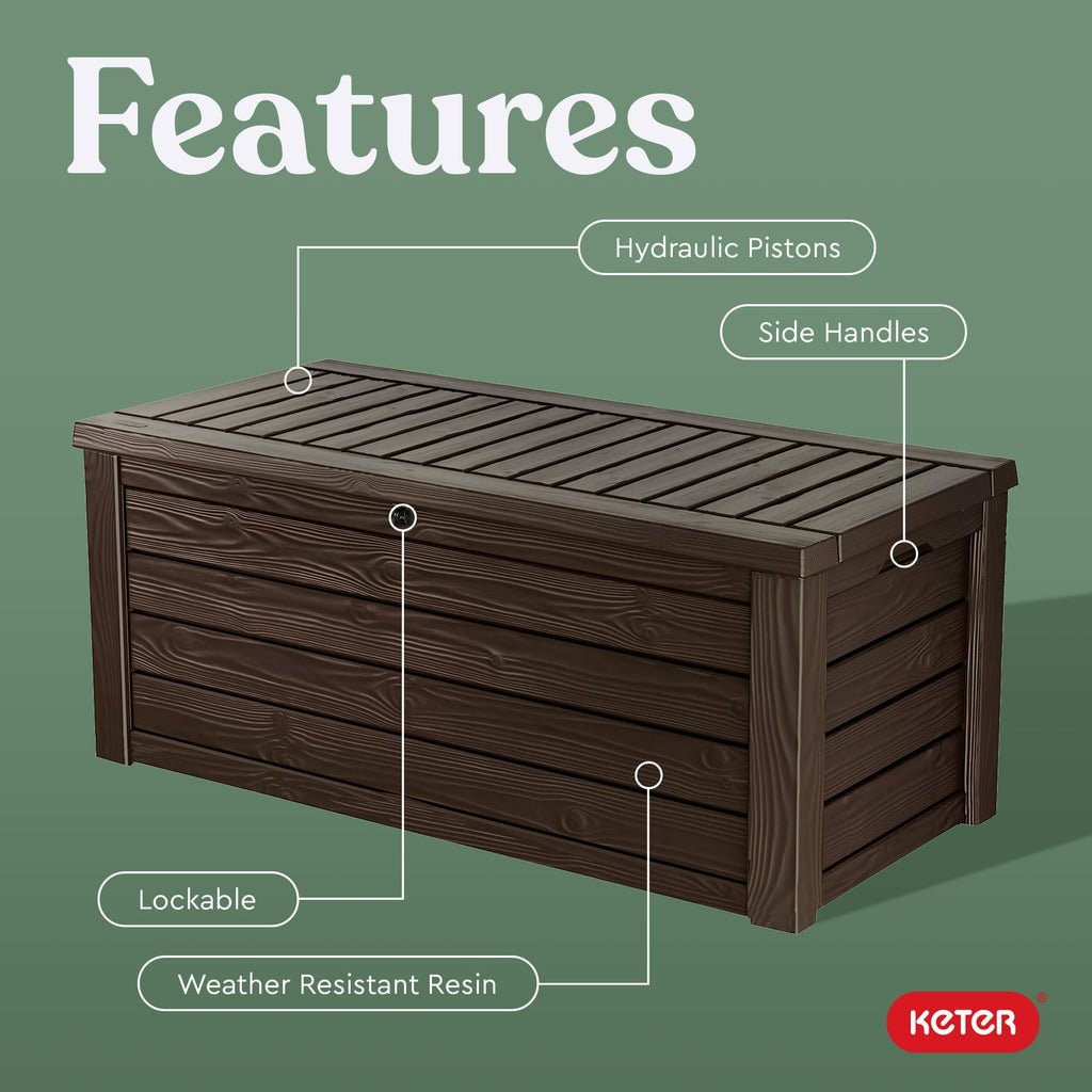 KETER Westwood 150 Gallon Deck Box and Bench Seat, Brown