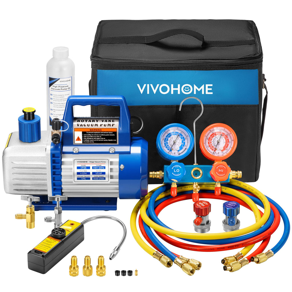 VIVOHOME VIVOHOME 1/3 HP Rotary Vane Vacuum Pump & Gauge Set