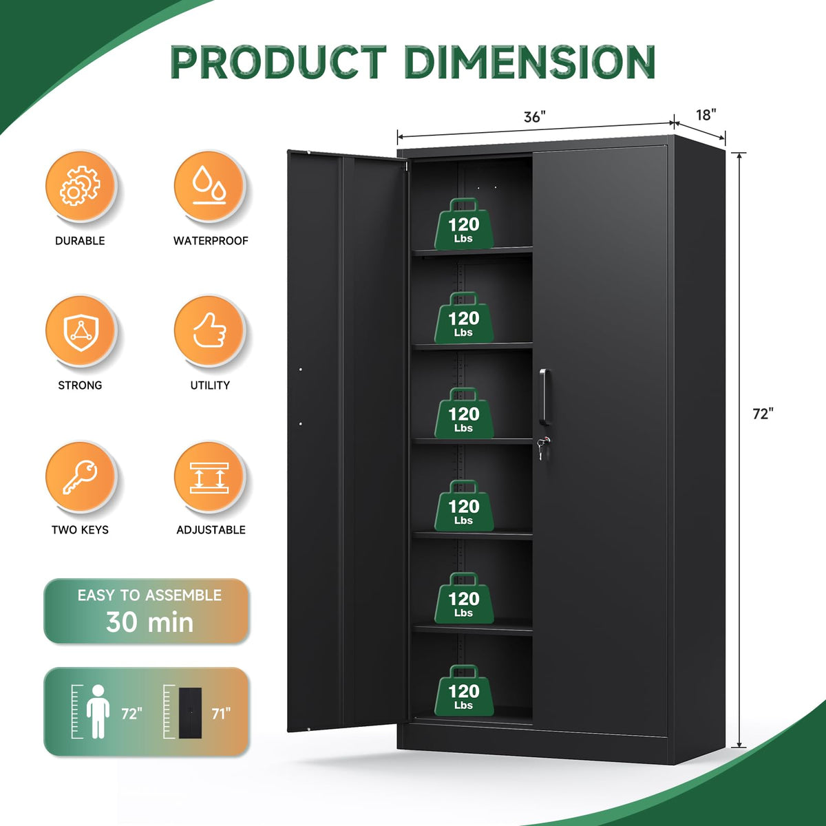 LETAYA Metal Garage Storage Cabinets with Lock - 72" Tool Organizer