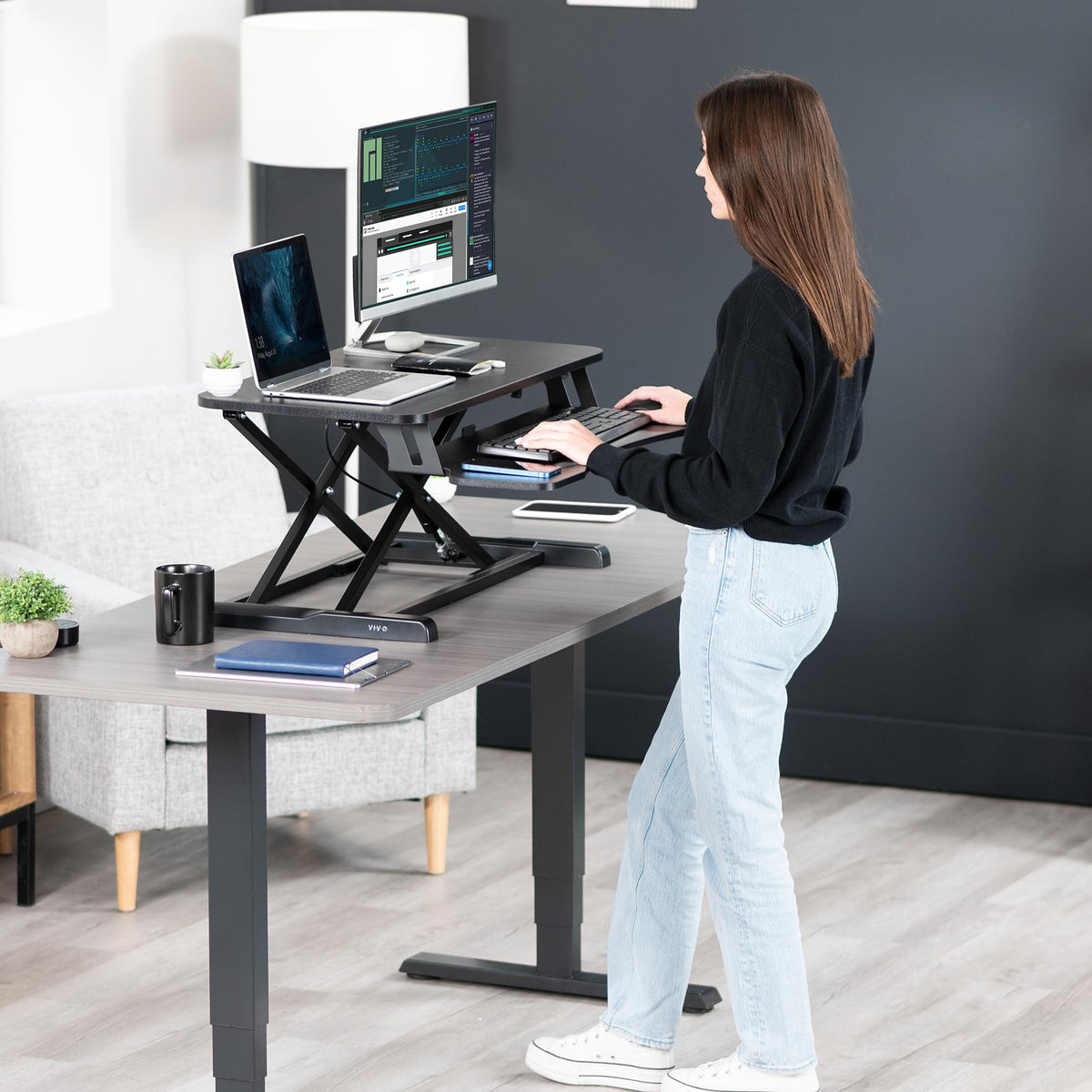 VIVO 32-inch Height Adjustable Desk Converter - Black