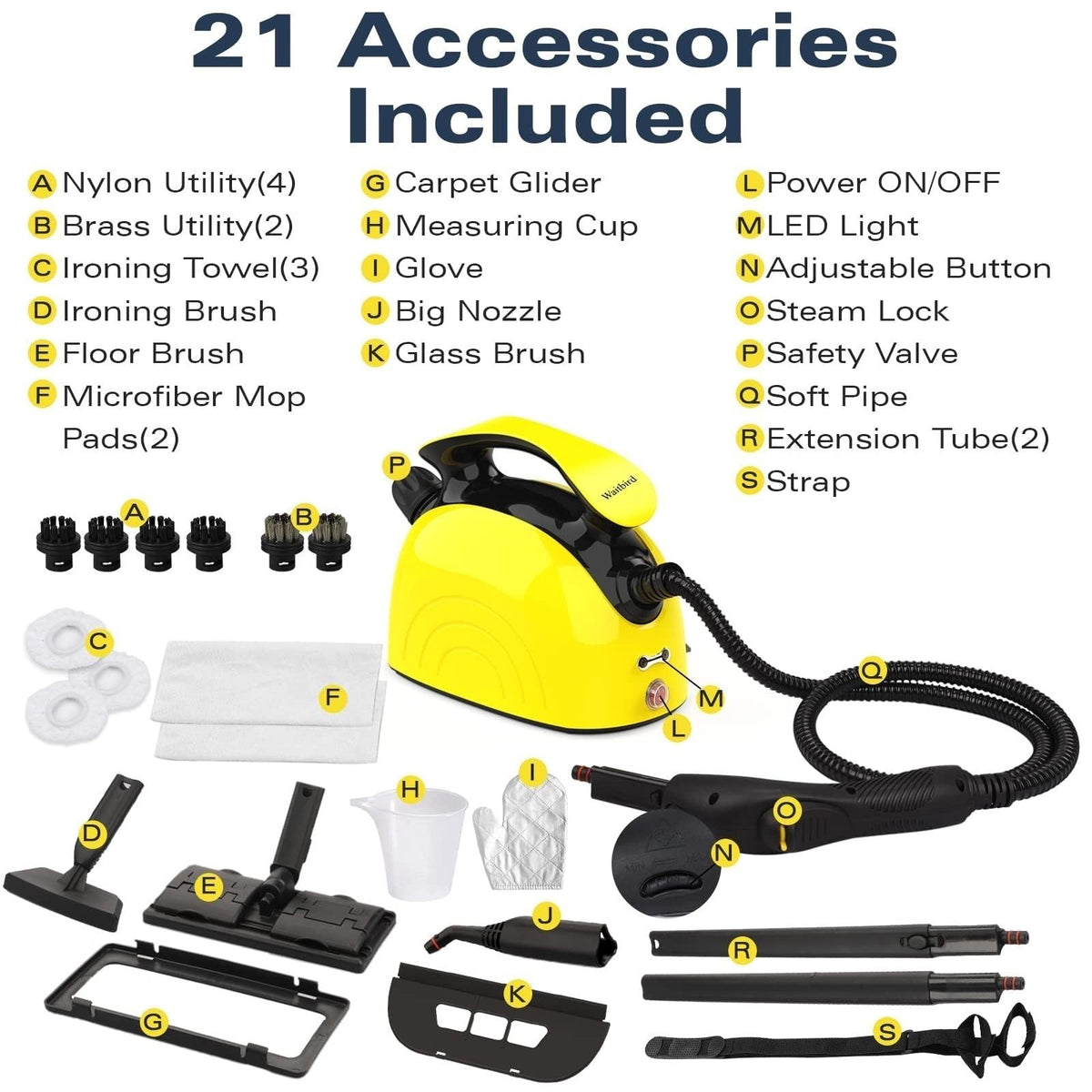 WAITBIRD Handheld Steam Cleaner with 21 Accessories, 248°F