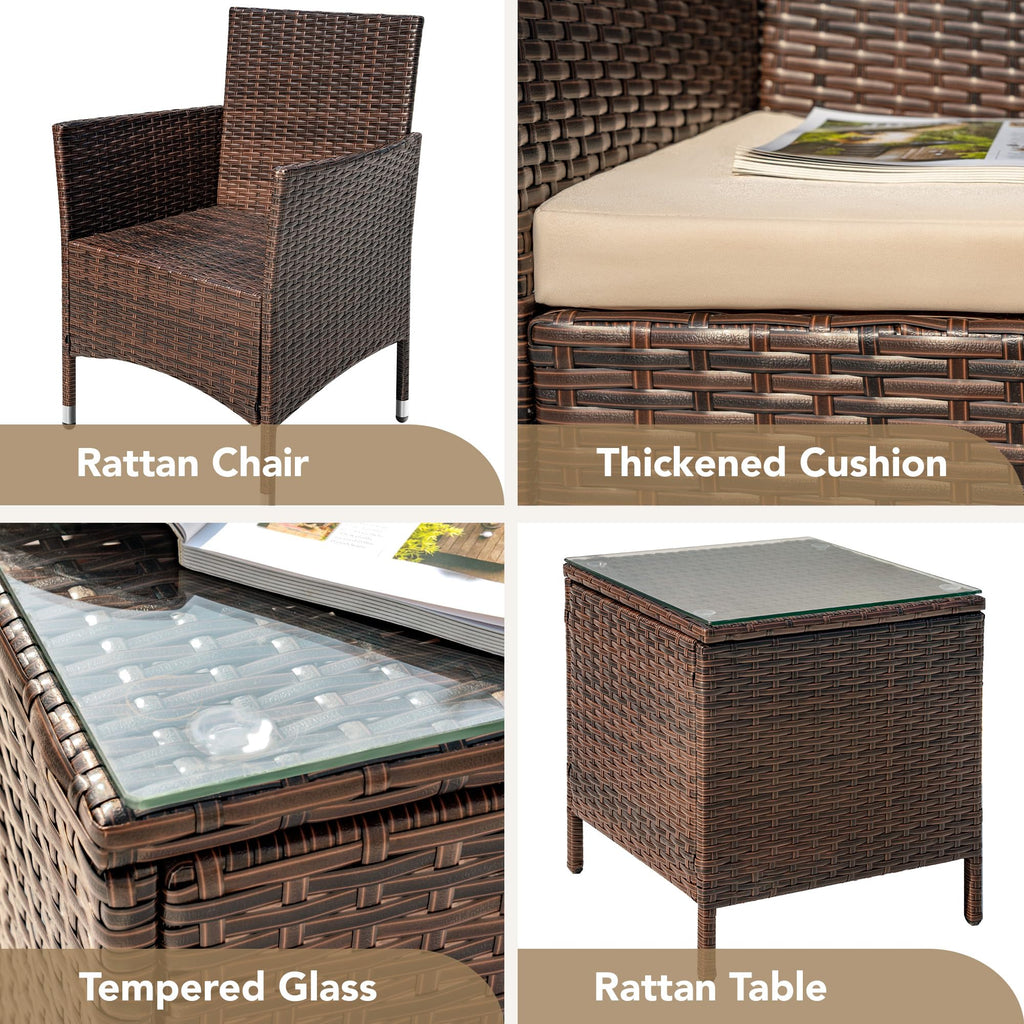 DEVOKO Patio Porch 3-Piece Rattan Furniture Set