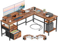 FUROLOGEE 66” L Shaped Desk with Power Outlet & Storage Shelves
