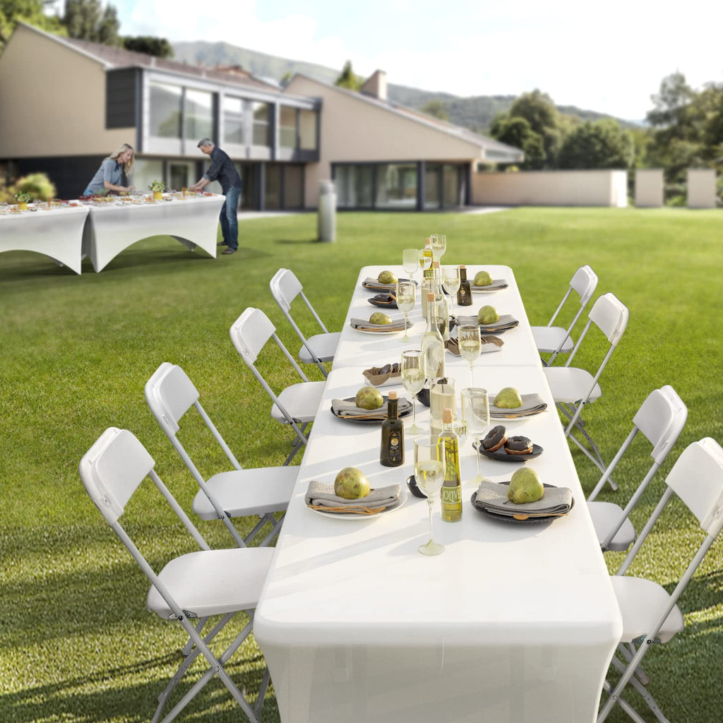 BONNLO Folding Chairs Set of 10 - White Plastic & Metal Frame