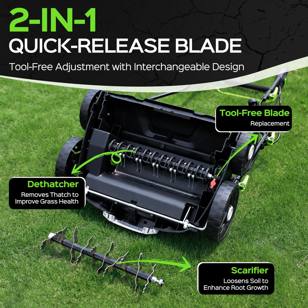 TIECTOWN 2026 16-Inch 2-in-1 Electric Dethatcher & Scarifier