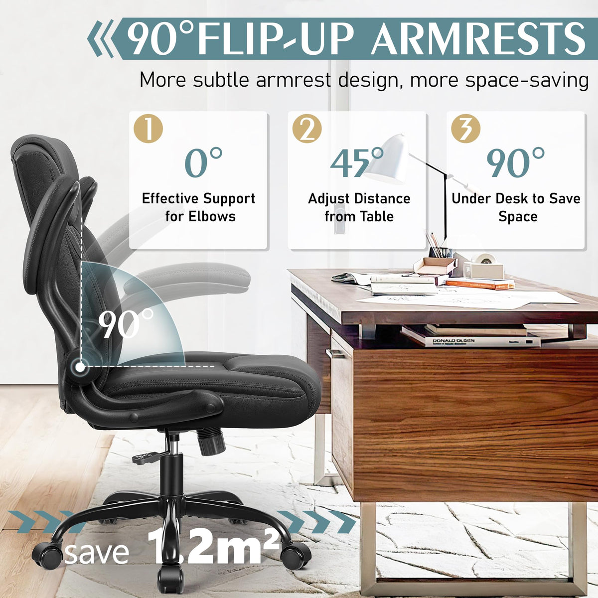 BRICK ATTIC Leather Office Chair with Ergonomic Support and Wheels