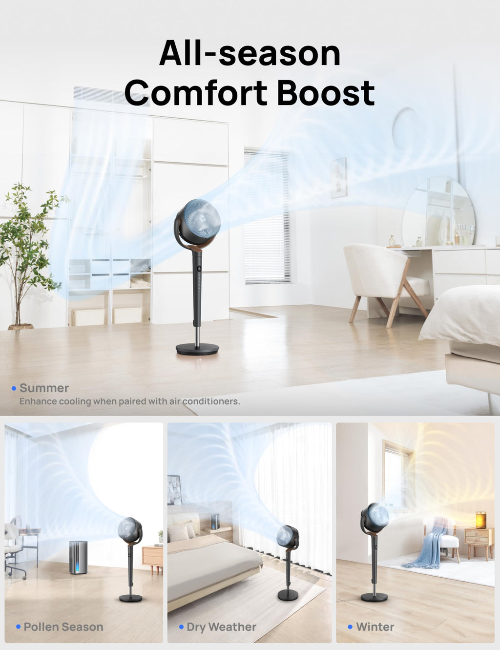 DREO Bed Fan with 120° Oscillation and 9 Speeds