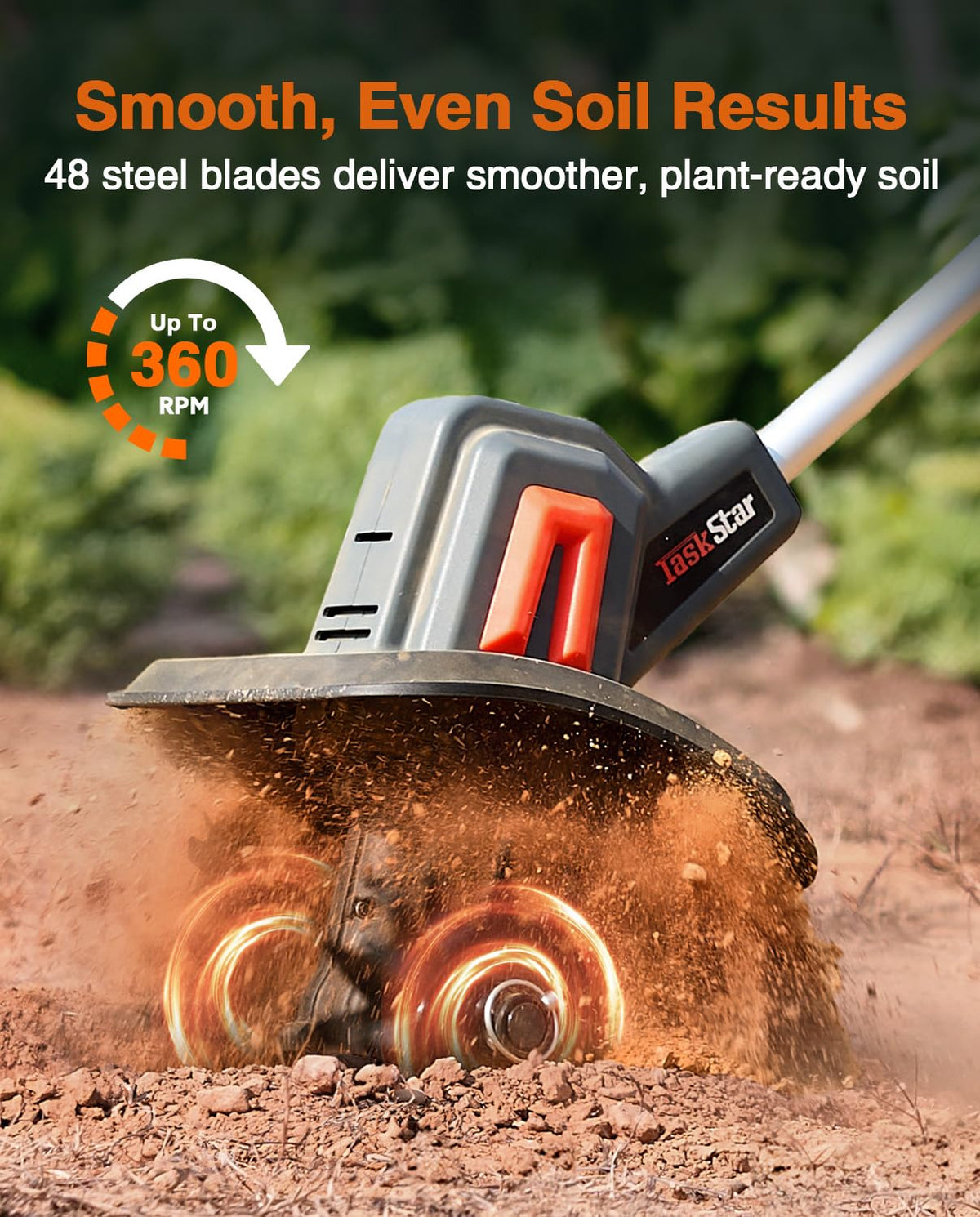 TASKSTAR Cordless Garden Tiller Cultivator - 21V Electric