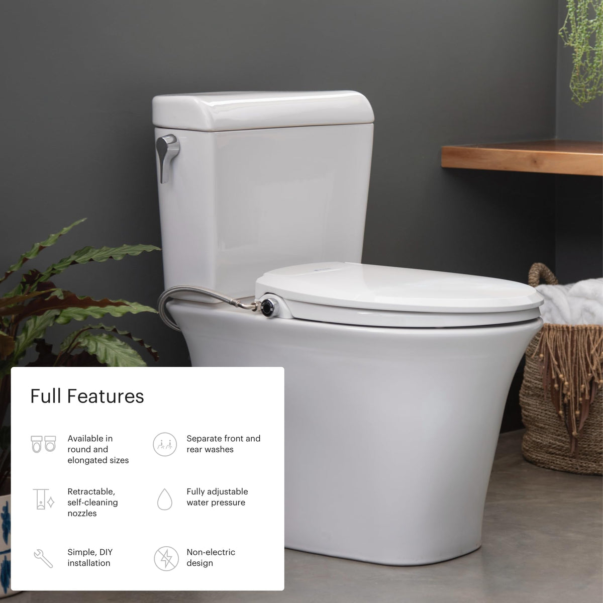 BRONDELL Bidet Toilet Seat Non-Electric for Elongated Toilets