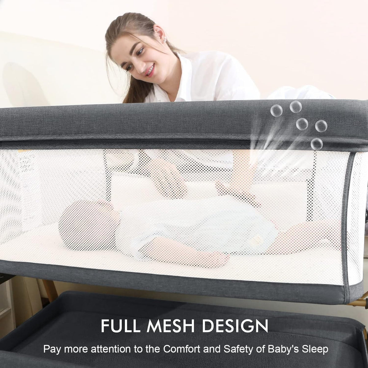 JIMGLO 3 in 1 Baby Bassinet - Bedside & Rocking Crib