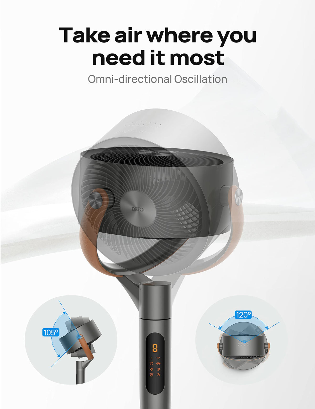 DREO Smart Fan for Bedroom - 120° Oscillating, Wi-Fi, Remote
