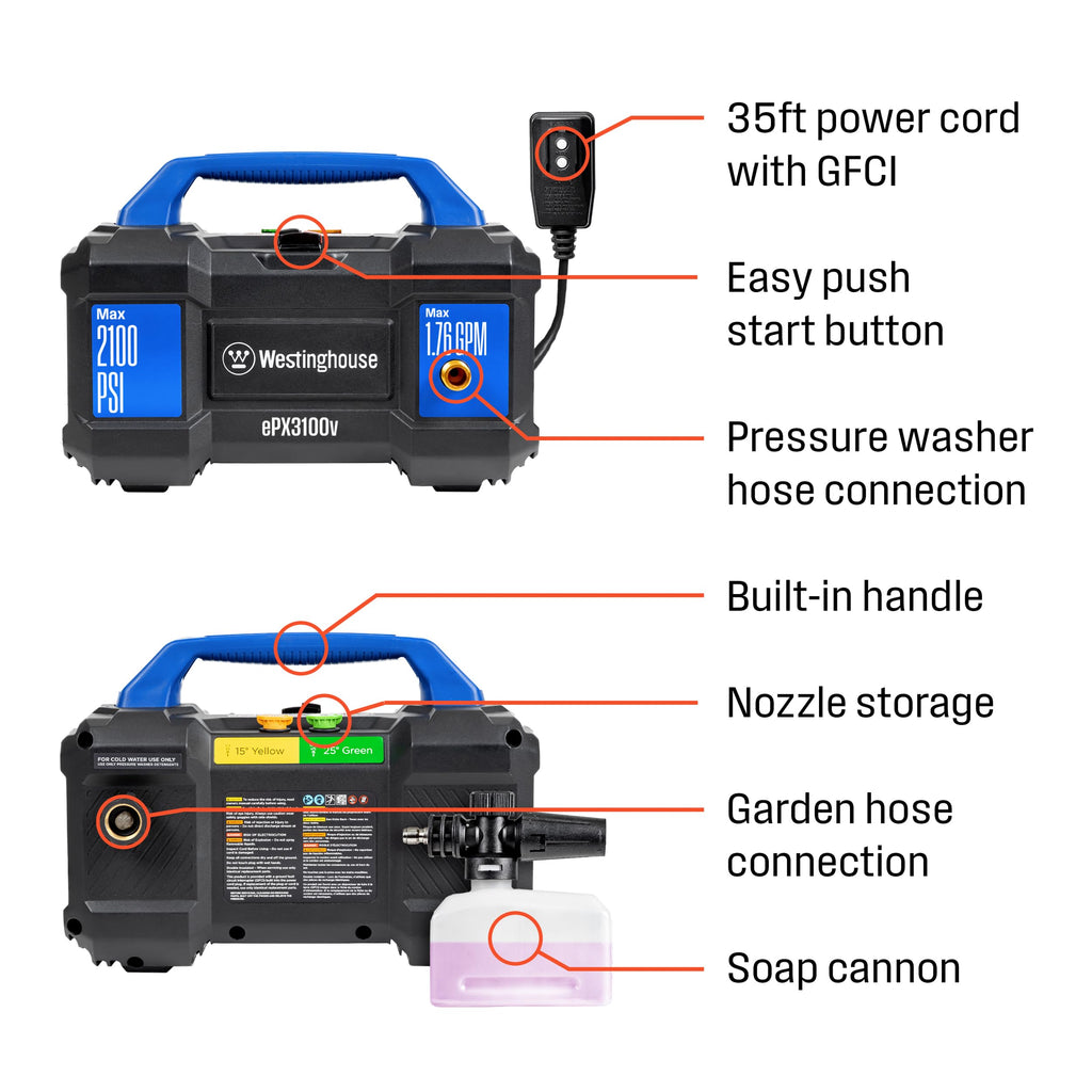 WESTINGHOUSE ePX3100v Electric Pressure Washer 2100 PSI 1.76 GPM