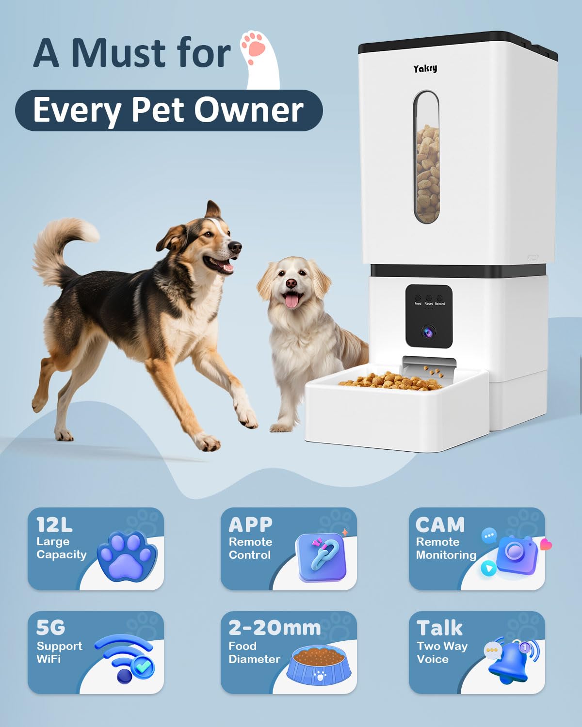 YAKRY Automatic Dog Feeder for Large Breeds with Camera