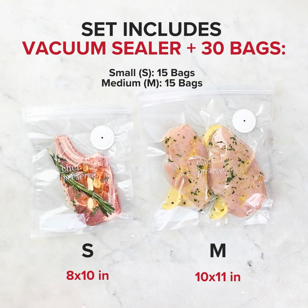 CHEF PRESERVE Compact Vacuum Sealer Machine with 30 Bags