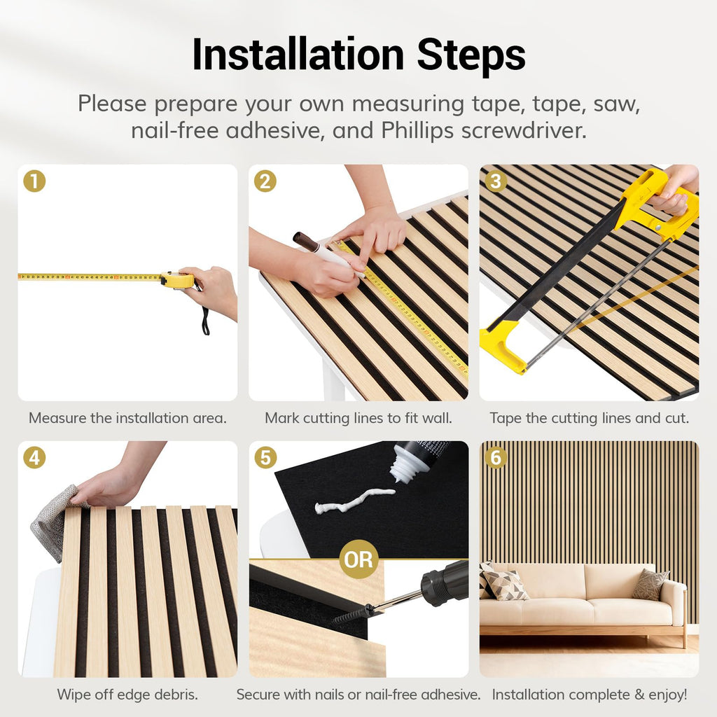 TONOR Wood Slat Wall Panels, 4 Pack Acoustic Noise Cancelling
