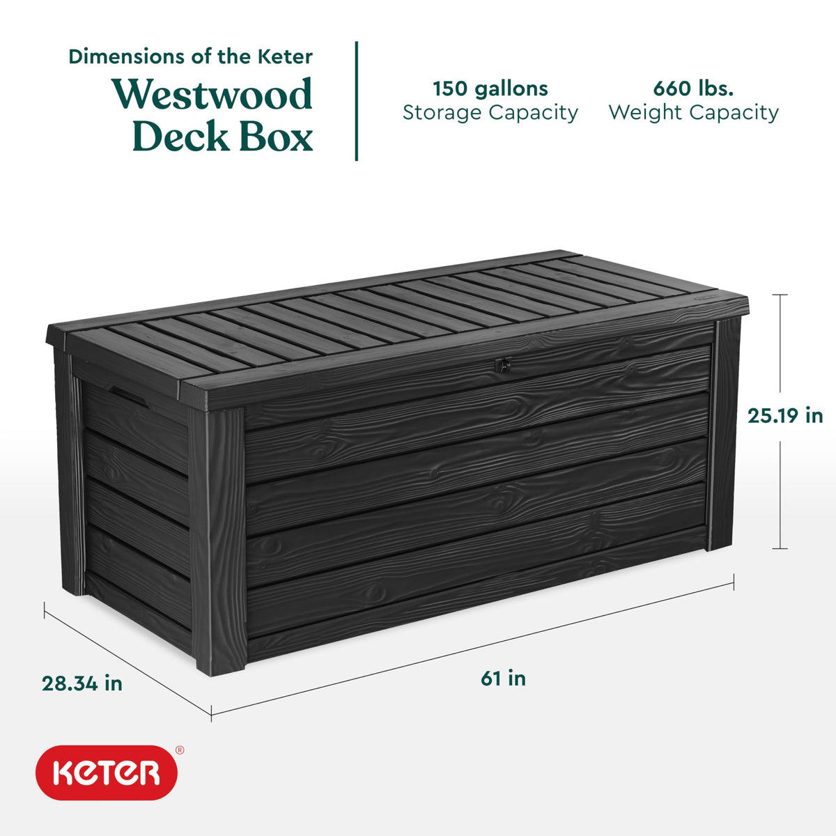 KETER Westwood 150 Gallon Resin Outdoor Storage Box - Dark Grey