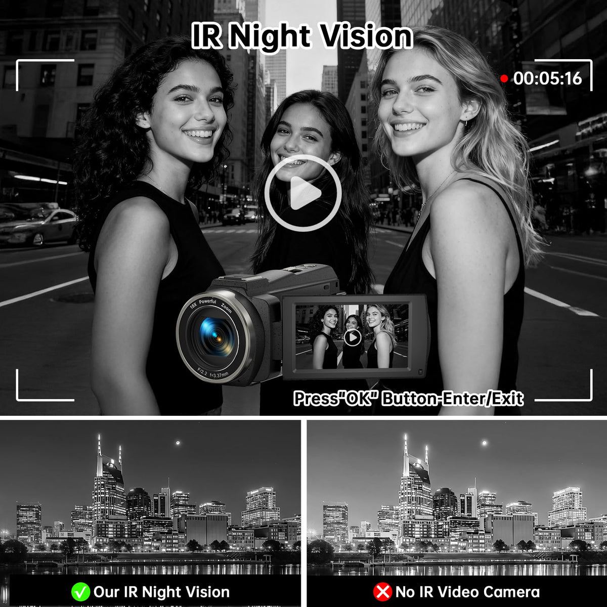 MWIRB 8K Ultra HD Video Camera with WiFi & 18X Zoom