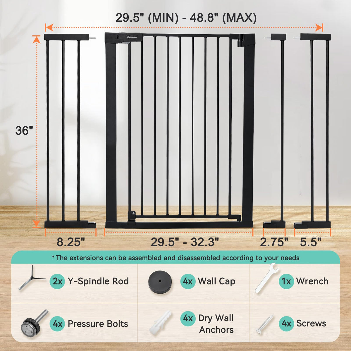 COMOMY 36" Extra Tall Baby Gate - Adjustable for Stairs & Doorways