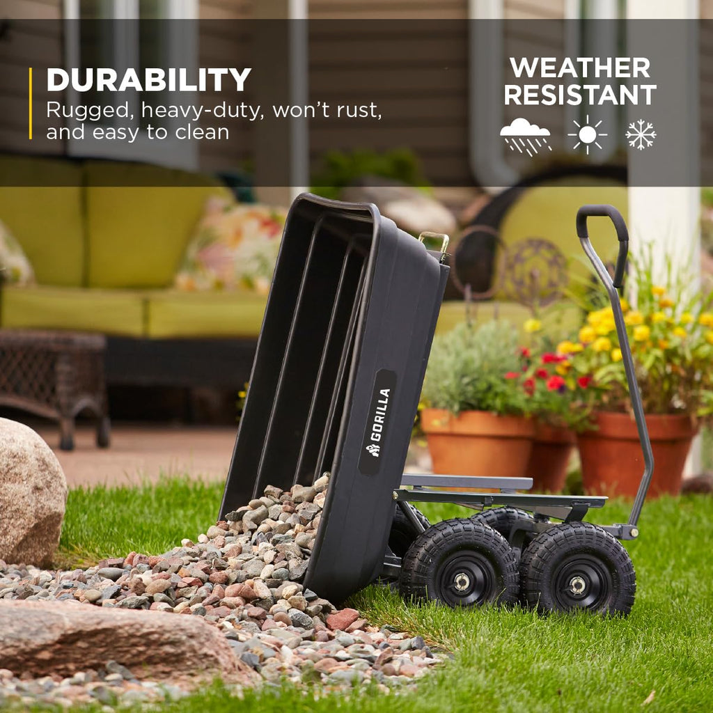 GORILLA CARTS Poly Garden Dump Cart - 600 lb Capacity Utility Wagon