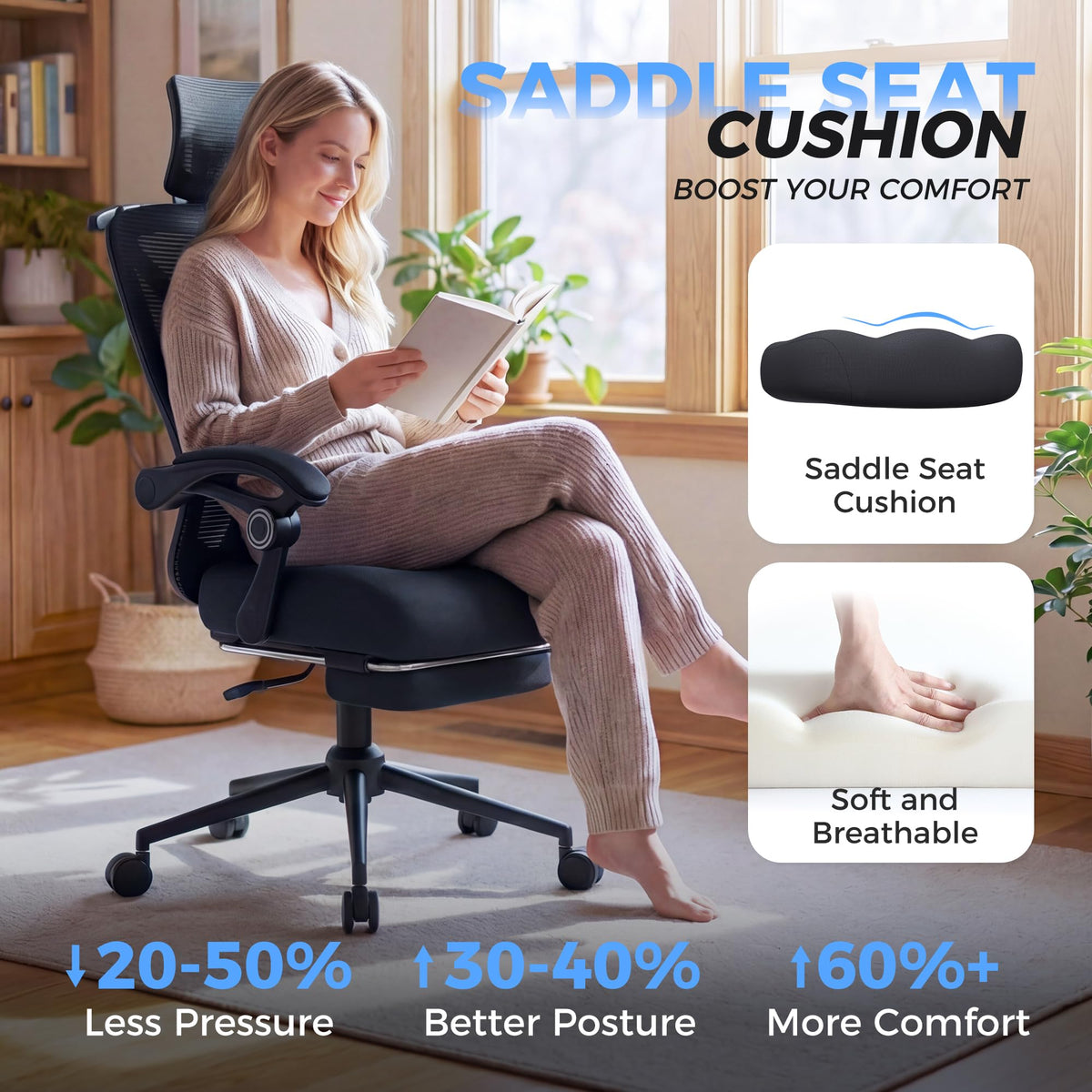 CYKOV Ergonomic Office Chair with Footrest & Lumbar Support
