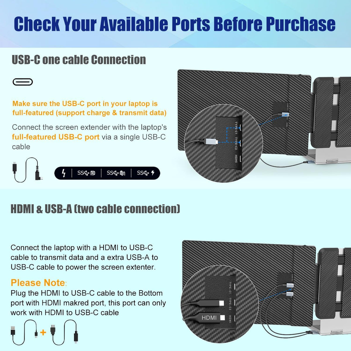 KEFEYA Laptop Screen Extender 14" FHD Portable Monitor