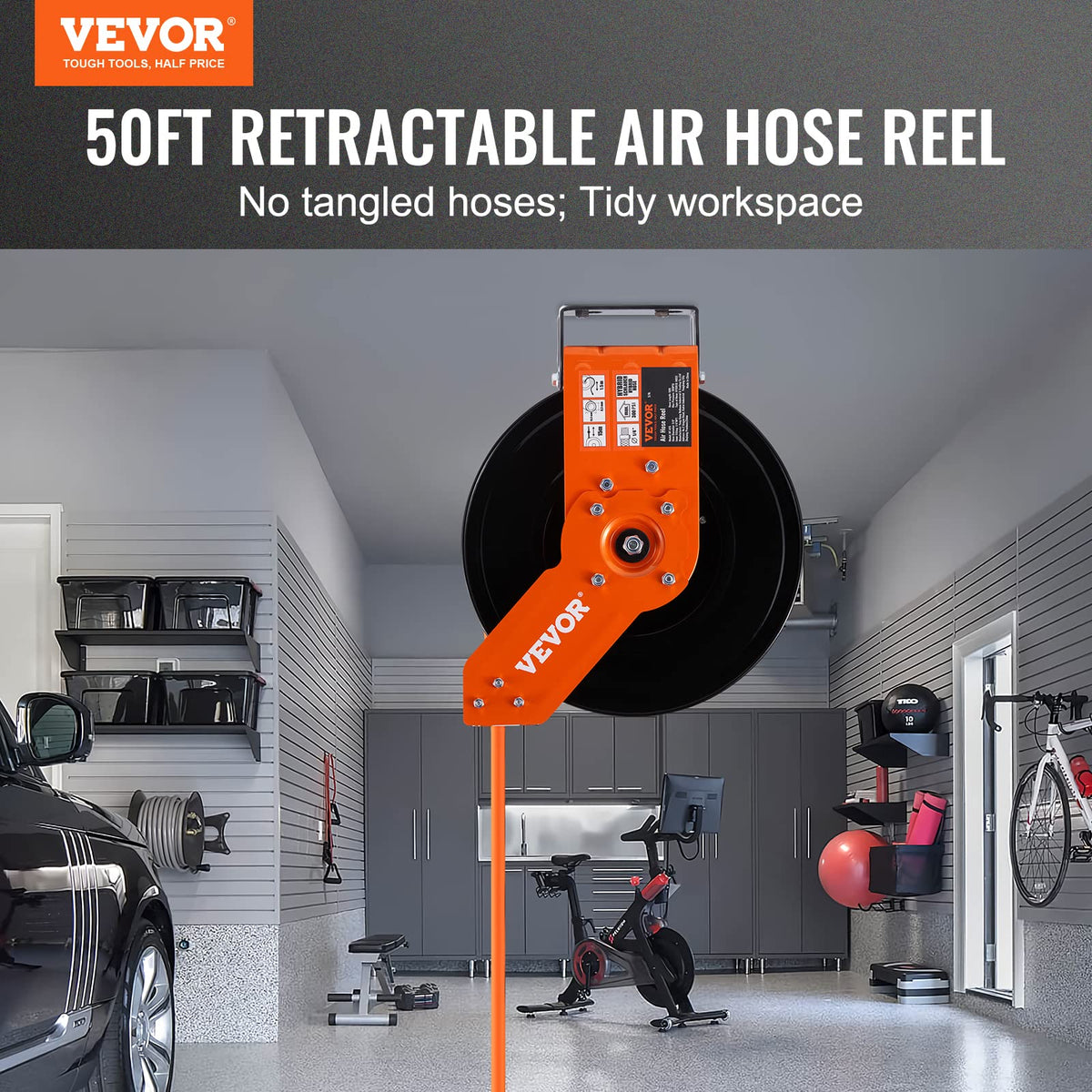 VEVOR Retractable Air Hose Reel 3/8" x 50ft 300PSI
