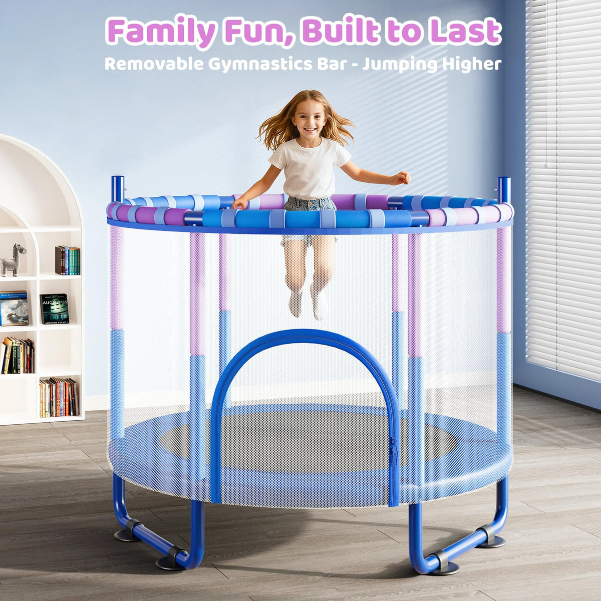 YOHOOD 55" Kids Trampoline with Enclosure & Adjustable Bars