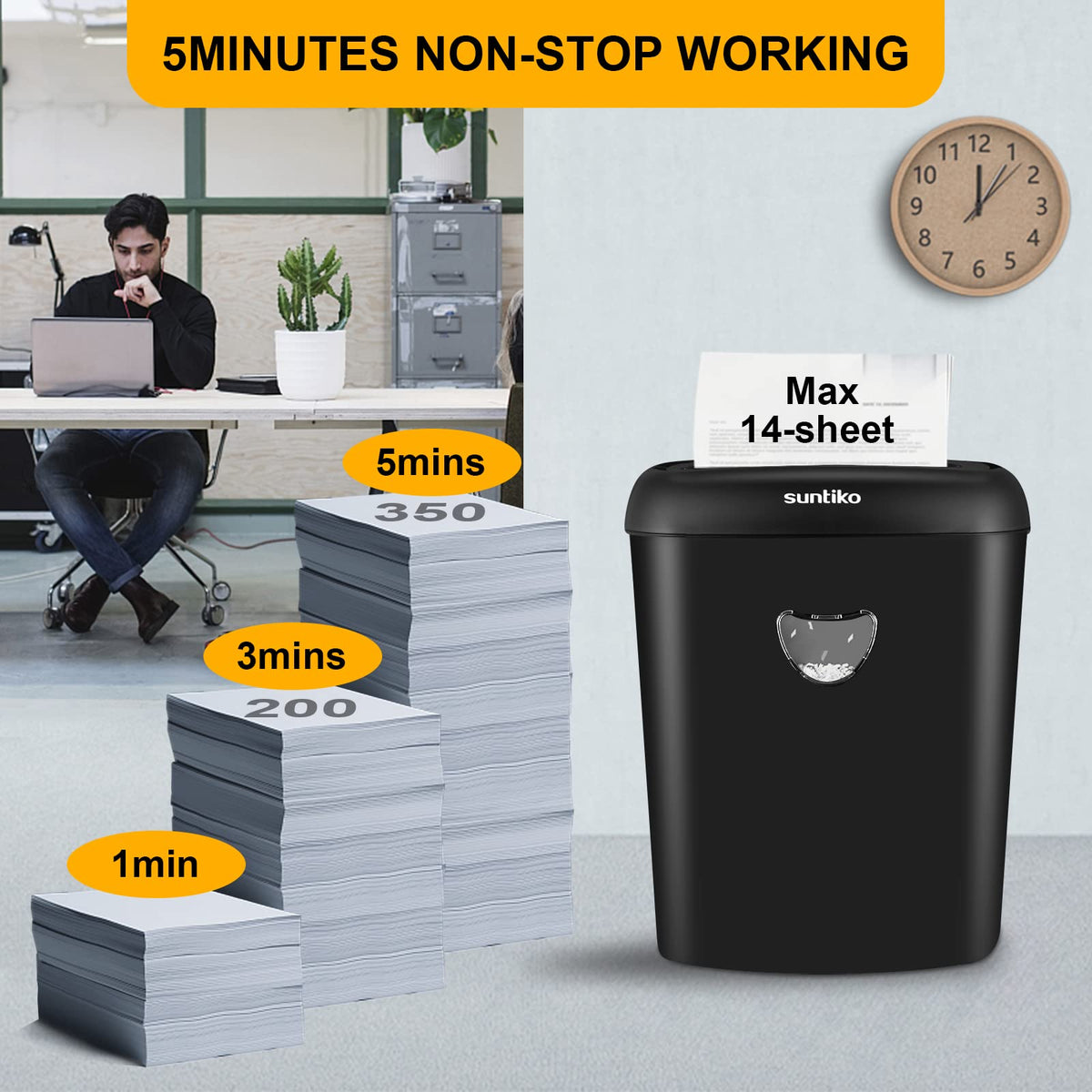 SUNTIKO 14-Sheet Cross Cut Shredder for Home Office Use