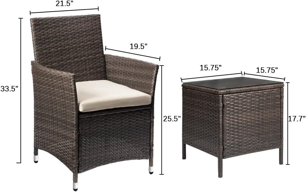 DEVOKO Patio Porch 3-Piece Rattan Furniture Set