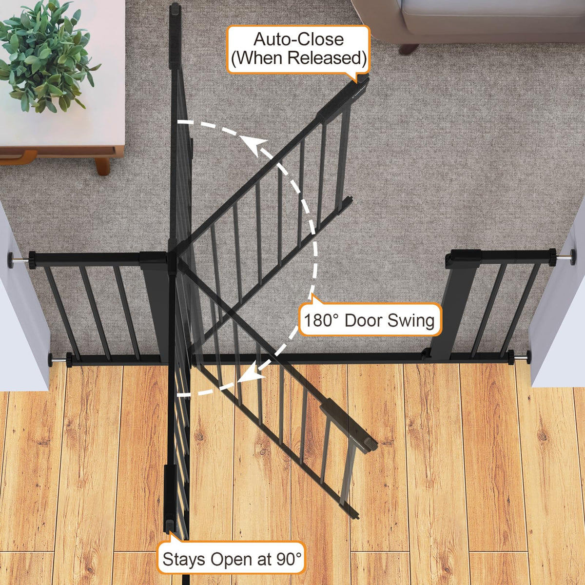 CUMBOR Baby Gate for Stairs - Auto Close Pet Gate, Black