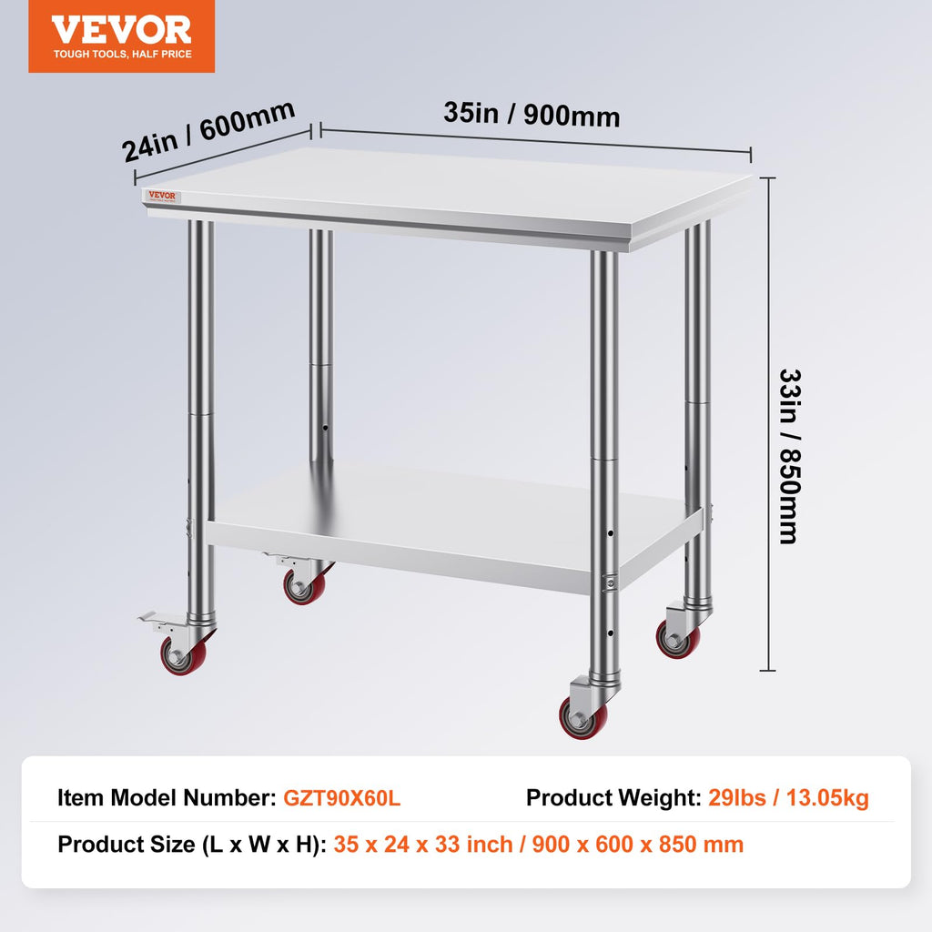 VEVOR Mophorn Stainless Steel Work Table 36x24 Inch