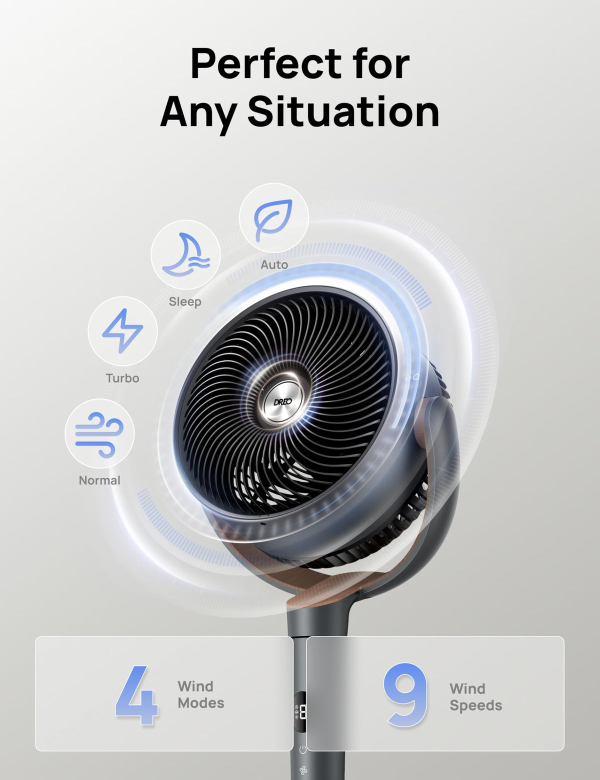 DREO Bed Fan with 120° Oscillation and 9 Speeds